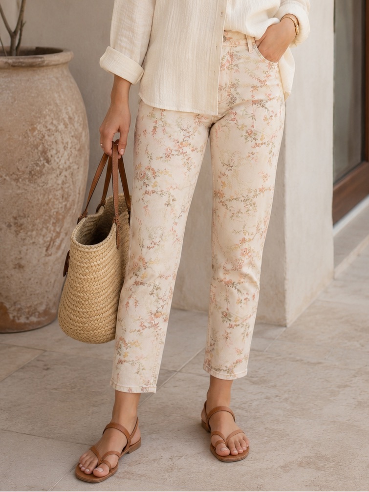Rebecca Taylor Belle Bouquet Ines Ankle Jeans Frappe Combo Pants Floral Skinny